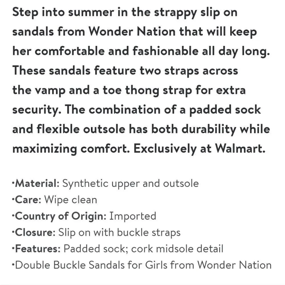 Wonder Nation 2 BuckleMulticolored Sandals Girls NEW